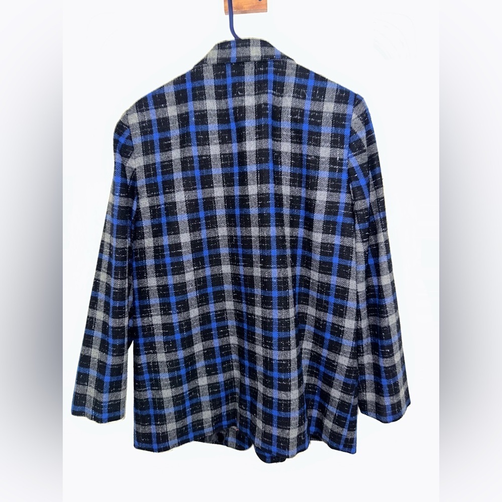 Vintage Requirements Blue Gray Plaid Wool Blend Oversized Blazer Jacket 12 - Picture 3 of 5